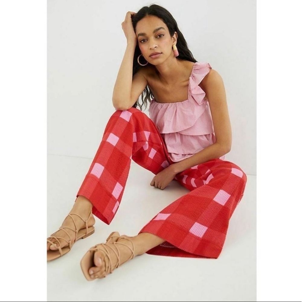 Anthropologie I Preppy Plaid Wide Leg Pants